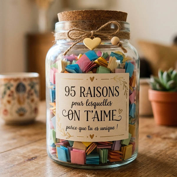 A offrir à une femme de 95 ans : un bocal avec 95 mots d'amour de toute la famille à l'intérieur